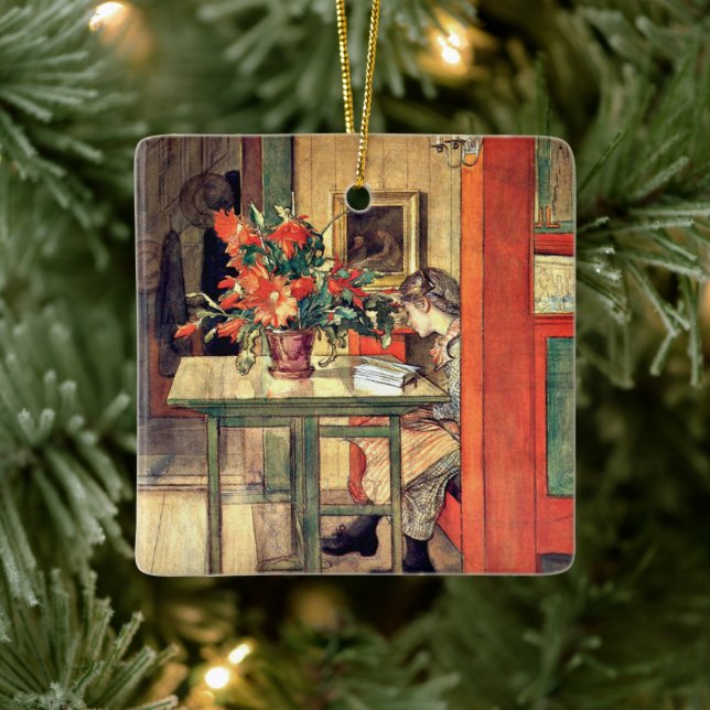 Ornamento De Cerâmica Carl Larsson - Lisbeth Reading, famosa pintura, (Árvore)