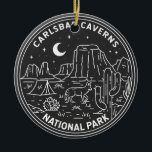 Ornamento De Cerâmica Carlsbad Caverns National Park Vintage<br><div class="desc">Carlsbad Caverns monoline design. O parque tem mais de 100 cavernas. Stalactites agarram-se ao telhado do Grande Quarto,  uma enorme câmara subterrânea na caverna.</div>