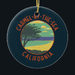 Ornamento De Cerâmica Carmel-by-Sea California Retro Distress<br><div class="desc">Carmel-by-Sea num estilo de arte vetorial. Carmel-by-Sea é uma pequena cidade de praia na Península de Monterey,  na Califórnia. É conhecida pelos museus e pela biblioteca da histórica Missão Carmel.</div>