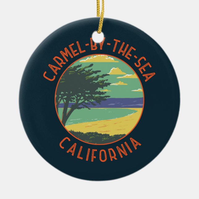 Ornamento De Cerâmica Carmel-by-Sea California Retro Distress (Frente)