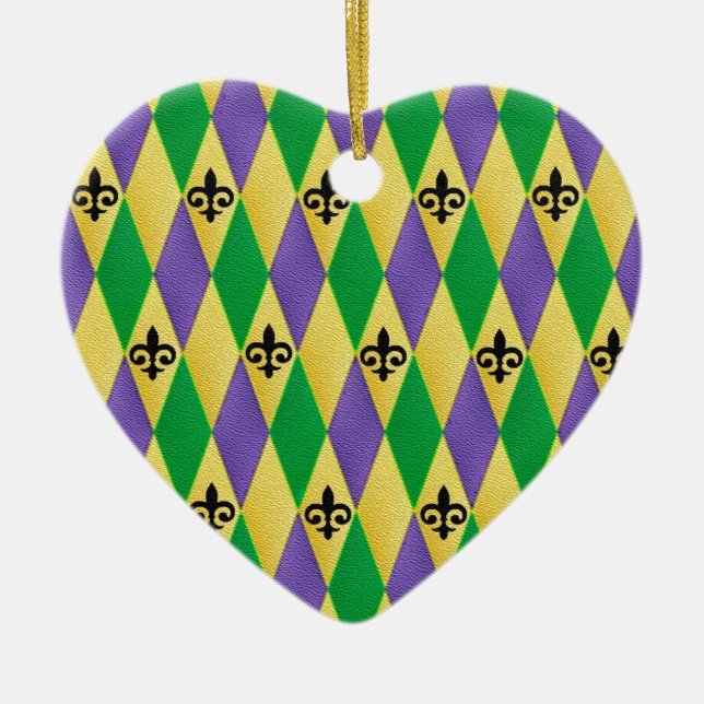 Ornamento De Cerâmica Carnaval Harlequim Flor de Lis (Frente)