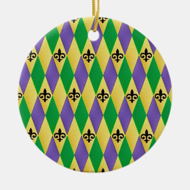 Ornamento De Cerâmica Carnaval Harlequim Flor de Lis (Frente)