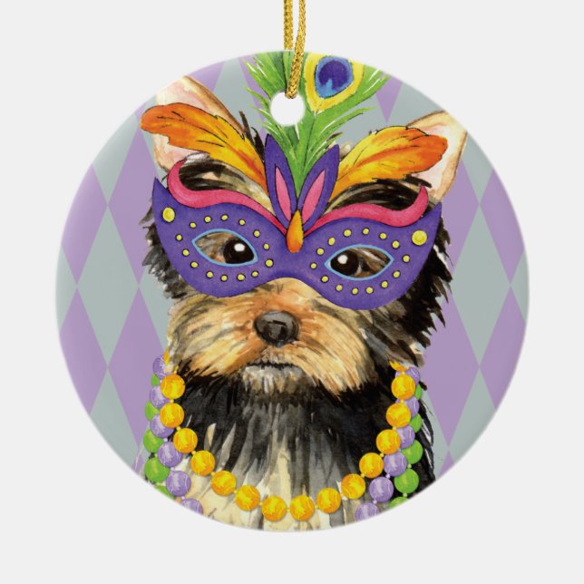 Ornamento De Cerâmica Carnaval Yorkie (Frente)