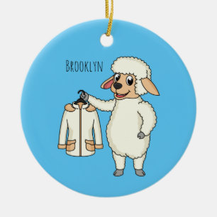 Ornamento De Cerâmica Carneiro bonito com cartografia de jaqueta