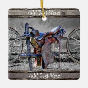 Ornamento De Cerâmica Carneiro Saddle Corral Fence Western Wagon Wheels