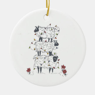 Ornamento De Cerâmica Carneiros empilhados no Natal