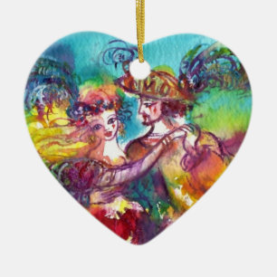 ORNAMENTO DE CERÂMICA CARNIVAL DANÇA VERMELHO CORAÇÃO