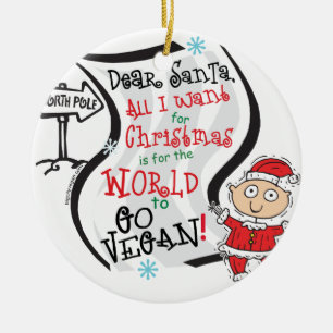 Ornamento De Cerâmica Caro desejo do Vegan do papai noel