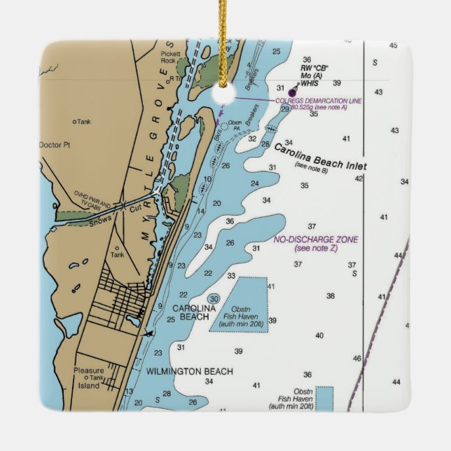 Ornamento De Cerâmica Carolina Beach NC Chart (Verso)