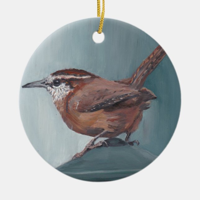 Ornamento De Cerâmica Carolina Wren Bird Art Round Porcelain Ornament (Frente)
