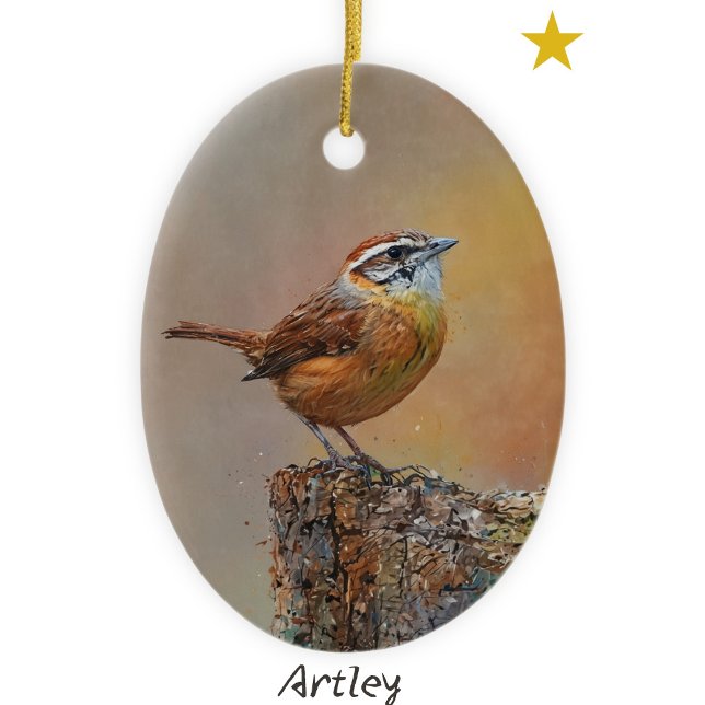 Ornamento De Cerâmica Carolina Wren Bird Pintando no Natal (Criador carregado)