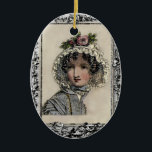 Ornamento De Cerâmica Caroline<br><div class="desc">Uma placa de moda do século 18,  amavelmente restaurada e agrupada com uma gravura antiga,  evoca a essência romântica dos romances de Jane Austen. A mulher retratada na placa de moda me lembra tanto da personagem Caroline Bingely © WicktlyLovely</div>