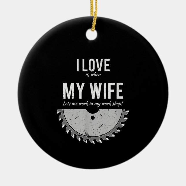 Ornamento De Cerâmica Carpenter Funny Wood Trabalhando Presente no Natal (Frente)