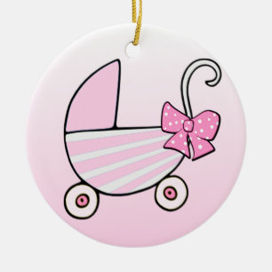 Ornamento De Cerâmica Carrinho de bebê cor-de-rosa do bebé