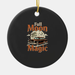 Ornamento De Cerâmica Carro Antigo Mágico Lua Cheia de Halloween