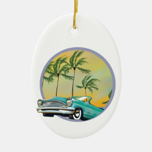 Ornamento De Cerâmica Carro Clássico ao crepúsculo