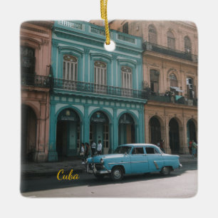 Ornamento De Cerâmica Carro Clássico Turquesa Antigo Havana Cuba Colonia