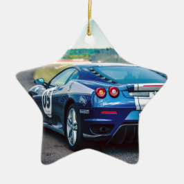 Ornamento De Cerâmica Carro de Corrida Azul