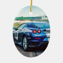 Ornamento De Cerâmica Carro de Corrida Azul