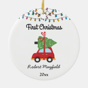 Ornamento De Cerâmica Carro e árvore de natal personalizados do primeir