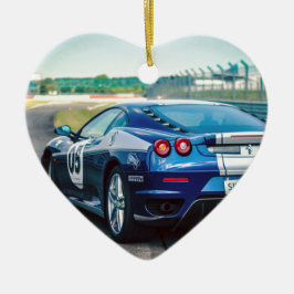 Ornamento De Cerâmica Carro Race Azul