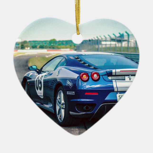 Ornamento De Cerâmica Carro Race Azul (Frente)