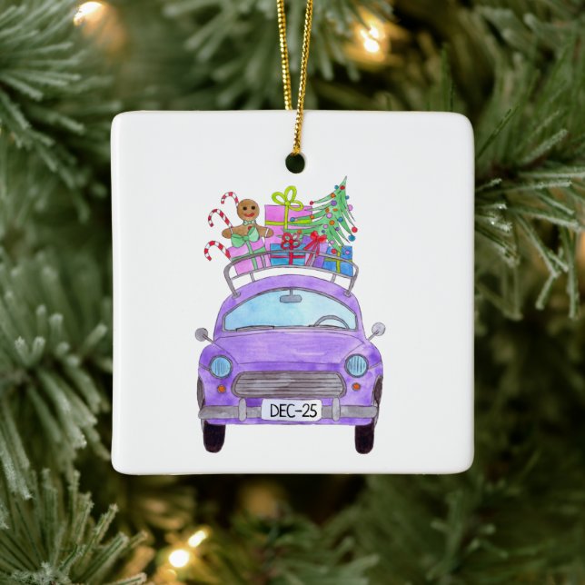 Ornamento De Cerâmica Carro roxo com dobras de Natal (Árvore)