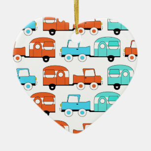 Ornamento De Cerâmica Carro vintage Laranja Turquoise do Retro Camping T