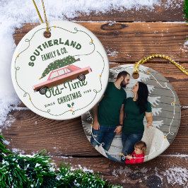 Ornamento De Cerâmica Carro vintage Rosa da Família Velho Natal