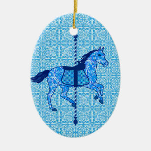 Ornamento De Cerâmica Carrossel Horse - Cobalto e Azul-Céu