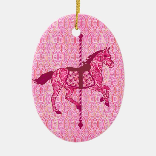 Ornamento De Cerâmica Carrossel Horse - Rosa Fuchsia (Frente)