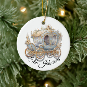 Ornamento De Cerâmica Carruagem Dourada e azul - Personalizada