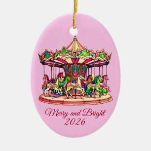 Ornamento De Cerâmica Carrusel de Natal em Listras de Bala