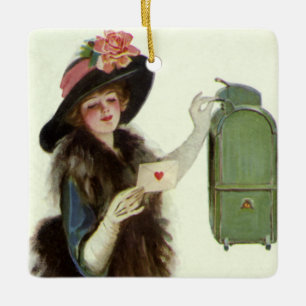 Ornamento De Cerâmica Carta de amor do Dia dos Namorados Vitoriano Vinta