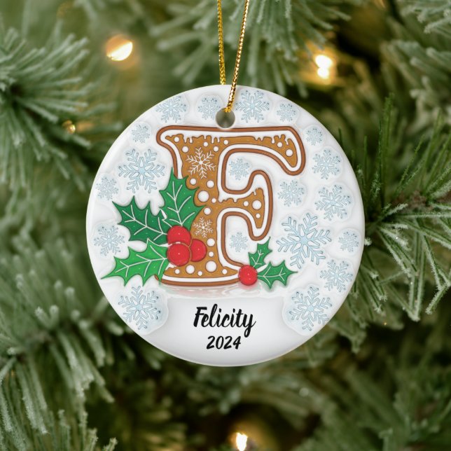 Ornamento De Cerâmica Carta F Nome Personalizado Natal (Árvore)