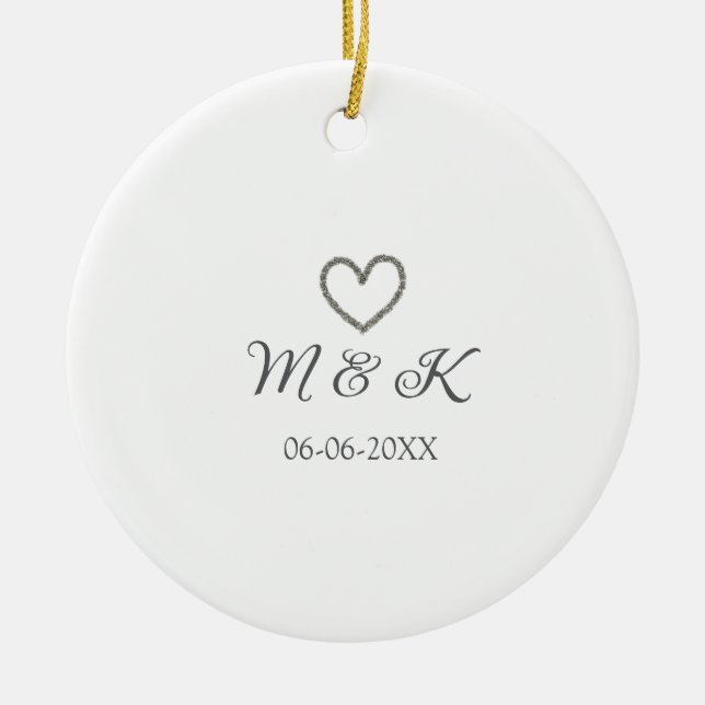 Ornamento De Cerâmica Carta moderna do nome do casal de casamento do Sil (Frente)