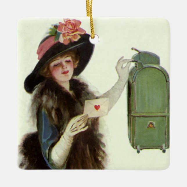 Ornamento De Cerâmica Cartão Antigo de Dia dos Namorados Vitoriano Mulhe (Frente)