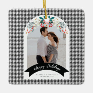 Ornamento De Cerâmica Cartão com fotos de Natal Houndstooth Dome