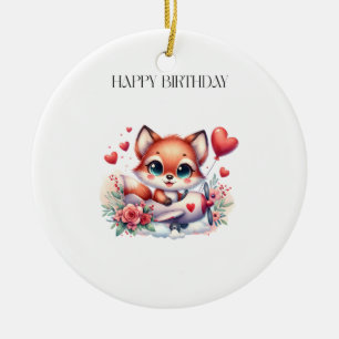 Ornamento De Cerâmica Cartão de Aniversário do Piloto Raposa