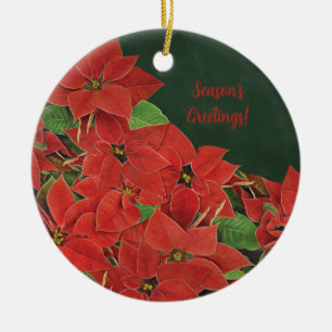 Ornamento De Cerâmica Cartão de Boas Festas com Poinsettia Vermelha