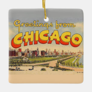 Ornamento De Cerâmica Cartão de Cumprimentos Antigos de Chicago