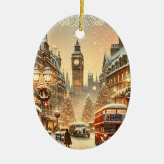 Ornamento De Cerâmica Cartão de Natal de Londres – Cena Festiva de Londr
