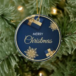 Ornamento De Cerâmica Cartão de Natal Flocos de Neve Dourados, Feliz Nat