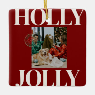 Ornamento De Cerâmica Cartão de Natal Ousado com Foto da Família Moderna