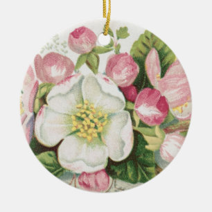 Ornamento De Cerâmica Cartão de Natal Vintage Retro, Flores de Maçã