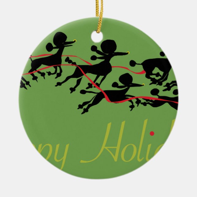 Ornamento De Cerâmica Cartão do feriado da caniche (Frente)