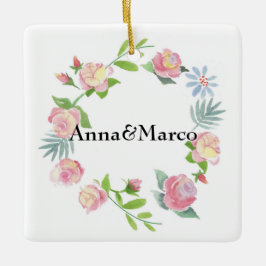 Ornamento De Cerâmica cartão floral de aquarela