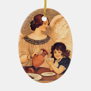 Ornamento De Cerâmica Cartaz Antigo do Anjo do Chocolate Francês: Arte V