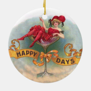 Ornamento De Cerâmica Cartaz de Mulher Antiga em Copo de Champanhe: Bar