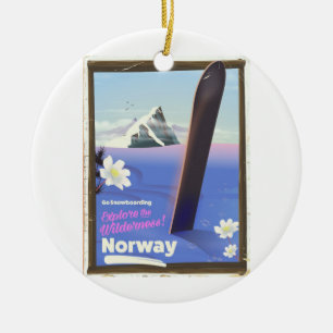 Ornamento De Cerâmica Cartaz de viagem de snowboard na Noruega estilo vi